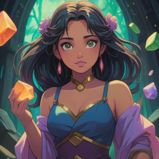 A vibrant and enchanting scene, showcasing a beautiful woman with glowing skin, surrounded by various lucky stones such as jade, rose quartz, and amethyst, shimmering under soft natural light, intricate details highlighting the textures of the stones, a peaceful atmosphere, lush greenery in the background, capturing the essence of beauty and positivity, 4k