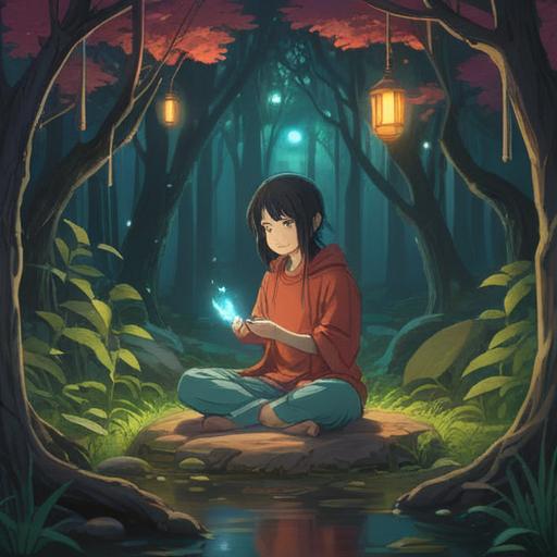 An illustrative scene depicting a serene moment of discovery, a person peacefully meditating with a softly glowing item in hand, surrounded by lush greenery and gentle sunlight filtering through the leaves, representing inner calm and new insights, harmonious colors, tranquil atmosphere, inviting details, 4k