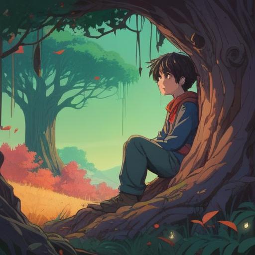 A serene and introspective scene depicting a person sitting alone under a large tree, looking contemplative, subtle light filtering through the leaves, symbolic presence of ethereal orbs representing spiritual signs, a distant mountain range suggesting solitude, gentle breeze creating movement in grass, soft pastel colors, ambient atmosphere, hints of nature's beauty, capturing the essence of unease and spiritual awareness, 4k resolution