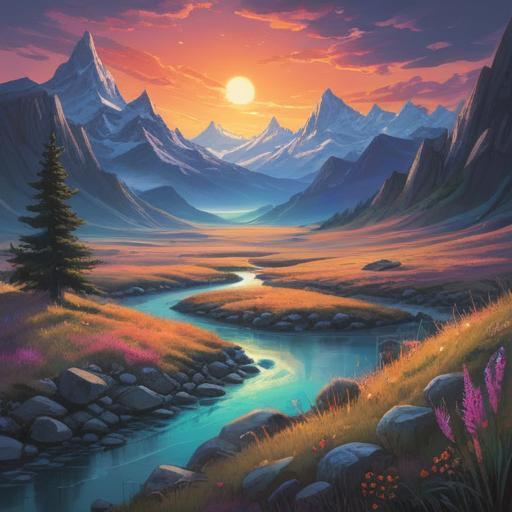 A serene landscape at midnight sun, ethereal light illuminating vast tundra, soft pastel hues, symbols of spiritual awakening, gentle aurora borealis in the sky, reflective waters, calming presence of nature, mystical ambience, peaceful solitude, 4k