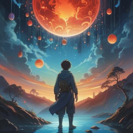 A serene and mystical scene, a person with bright blue eyes gazing upward, surrounded by ethereal light and floating orbs, symbolizing spiritual awakening and positive energy, lush greenery in the background, a sense of tranquility and enlightenment, harmonious colors, 4k