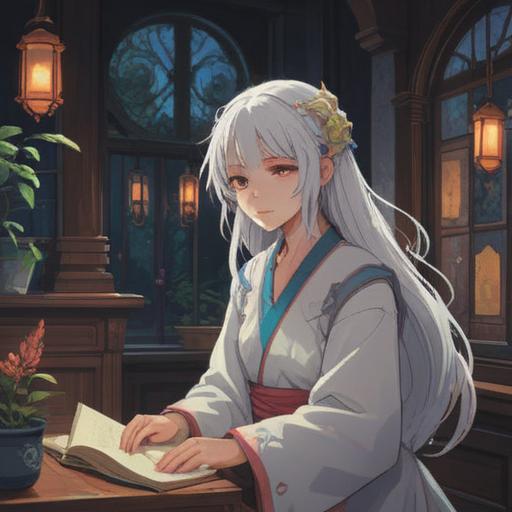 A dream of turning white-haired, symbolizing wisdom and enlightenment, ethereal atmosphere, soft glowing light, serene facial expression, various symbolic elements like clouds and stars, reflecting introspection and transformation, mystical landscape, 4k