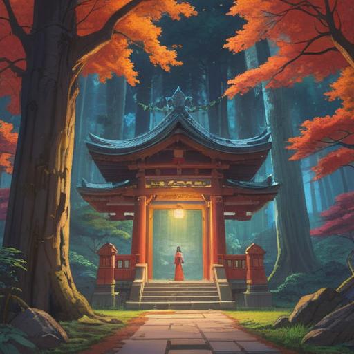 A serene scene at Shirataki Shrine, visitors observing spiritual signs, gentle light filtering through trees, intricate details of the shrine, symbols of luck and protection, a sense of tranquility and connection with nature, soft breeze rustling leaves, reflective moment for the visitors, 4k