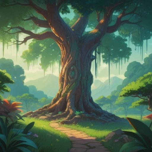 A serene and mystical landscape featuring sandalwood trees, gentle sunlight filtering through lush green leaves, spiritual symbols subtly incorporated, calm and tranquil atmosphere, a sense of peace and harmony, people meditating nearby, ethereal light surrounding them, vivid colors, 4k