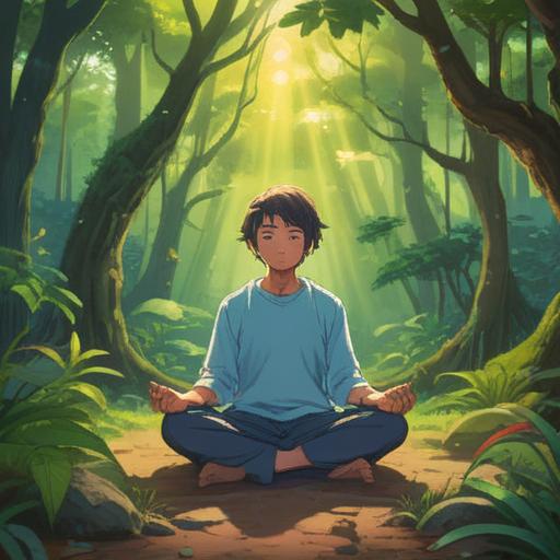 A serene and mystical scene, a person meditating in a peaceful outdoor setting, surrounded by lush greenery and gentle rays of sunlight, delicate white sandalwood incense smoke intertwining with the air, an aura of positive energy and tranquility, spiritual symbols faintly visible in the background, warm and inviting atmosphere, harmonious connection with nature, 4k