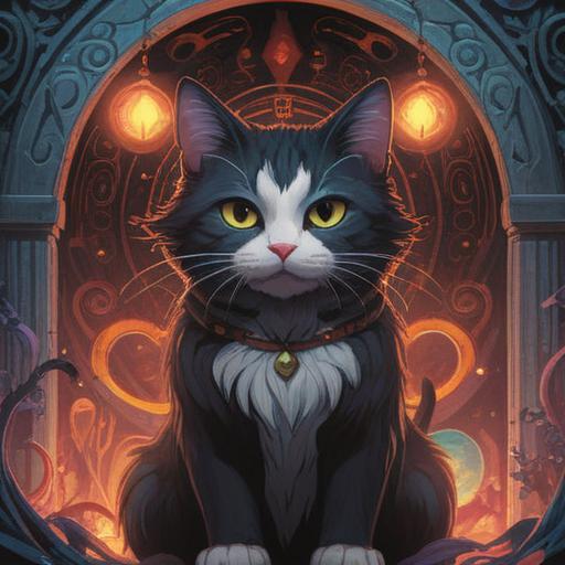 A black and white cat appearing mysteriously, symbolic spiritual signs surrounding it, an aura of mystery and intrigue, ethereal light illuminating the scene, subtle indications of presence, a serene and contemplative atmosphere, nature in the background, capturing a moment of intuition and connection, 4k