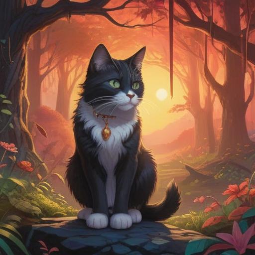 A black and white cat symbolizing spiritual good signs, mystical aura, serene surroundings, glowing light, enchanting wildlife, gentle expressions, harmonious energy, captivating scene, 4k