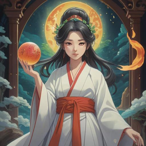 A serene and mystical illustration of Kannon in a white robe, surrounded by ethereal light, symbols of spiritual signs subtly integrated into the background, peaceful expression, interconnectedness with nature, soft flowing robes, gentle aura, tranquil atmosphere, 4k