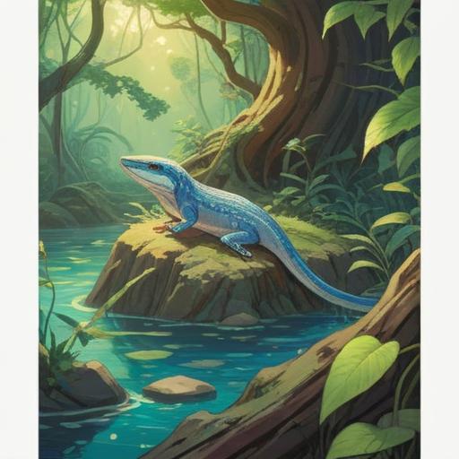 A white skink basking under the gentle sunlight, surrounded by lush greenery, symbolic of spiritual enlightenment, vibrant colors, serene atmosphere, harmonious balance with nature, detailed textures, soft rays of light illuminating the scene, 4k