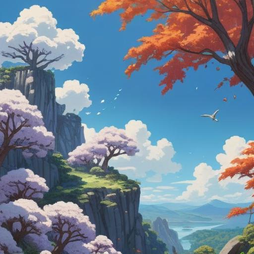 A serene illustration of white cotton-like tufts floating gracefully in a clear blue sky, representing spirituality and tranquility, sunlight filtering through the clouds, soft ethereal glow, lush green landscape below, gentle breeze creating a calming effect, symbolic of dreams and peacefulness, 4k