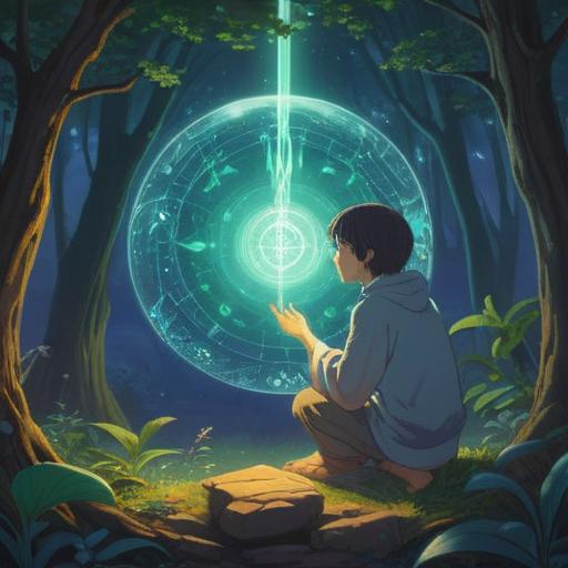A mystical scene depicting a person observing a glowing white object in a serene natural setting, ethereal light illuminating the surroundings, symbols of spiritual significance subtly integrated in the background, peaceful atmosphere inviting contemplation, sense of connection to the universe, 4k