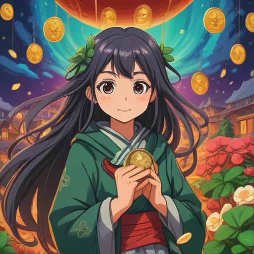 An illustration depicting a person joyfully embracing change, surrounded by symbols of good fortune like four-leaf clovers and lucky coins, bright sunlight filtering through the trees, a serene park setting, vibrant colors, hopeful expressions, motivational vibes, inspiring atmosphere, 4k