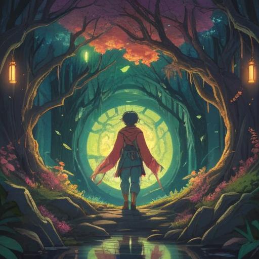 A mystical scene depicting a person with a stiff back, symbolizing the burdens of life and spiritual blockage, surrounded by ethereal light and gentle mist, representing energy flow, earthy tones contrasted with vibrant colors, serene expression on the face, embodying the struggle for balance and healing, nature elements in the background, suggesting the need for grounding, tranquil atmosphere, 4k