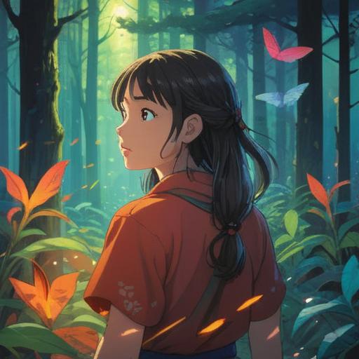 A serene and mystical scene depicting a person experiencing warmth on their back, ethereal light radiating from behind, a peaceful forest setting, surrounded by gentle spirits or energy orbs, soft golden hues illuminating the atmosphere, a sense of enlightenment and connection to the universe, tranquil facial expression, harmonious nature elements, 4k
