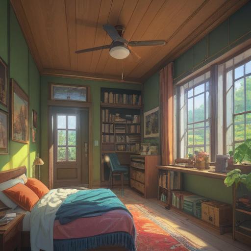 A serene indoor scene after cleaning, sunlight streaming through a window, a tidy and organized room, a sense of calm and positivity, a person sitting peacefully on a mat, meditating or reflecting, houseplants flourishing, a journal and pen nearby for manifestation notes, inviting and uplifting atmosphere, 4k