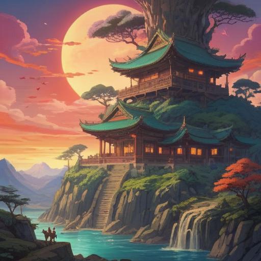 A spiritual representation of Bacchus Kannon, ethereal atmosphere, symbolic horse imagery, spiritual signs, serene landscape, ancient temple setting, soft glowing lights, intriguing spiritual symbolism, vibrant colors, mystical aura, 4k