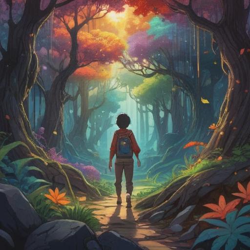 A vibrant and dynamic illustration representing the tumultuous journey of life, capturing moments of struggle and triumph, symbolic imagery of spiritual growth and transformation, elements of nature reflecting change, a radiant light symbolizing hope and guidance, diverse human figures overcoming obstacles, serene and uplifting atmosphere, visually rich details, 4k