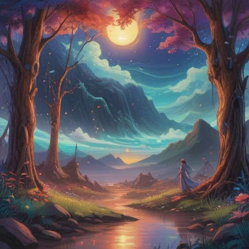 A mystical and ethereal landscape, shimmering waves of energy flowing through the air, vibrant lights representing spiritual signs, celestial symbols appearing in the sky, nature intertwined with spirituality, a serene atmosphere, an observant figure absorbing the energy, deep connection to the universe, 4k