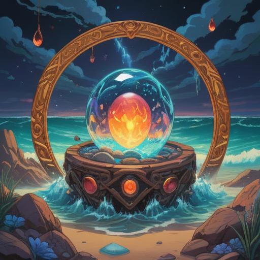 A mystical illustration of a radiant lucky stone, glowing with vibrant colors, surrounded by gentle waves representing harmony, the stone emanating a soothing aura that dispels shadows symbolizing lies, detailed textures on the stone's surface, ethereal background with shimmering light, serene atmosphere, contemplative mood, 4k
