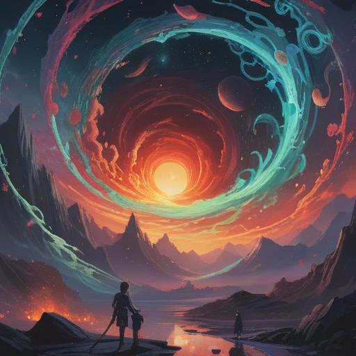 A mystical scene depicting spiritual signs when wavelengths become misaligned, ethereal light effects, swirling energy patterns, vivid colors representing different frequencies, a figure meditating in harmony with the universe, surrounding nature radiating energy, celestial elements like stars and planets, a sense of awakening and enlightenment, 4k