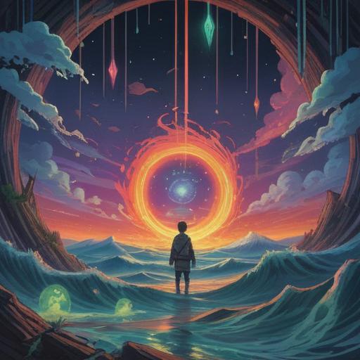 A surreal illustration representing a lucky item when wavelengths conflict, a beautifully crafted talisman glowing, surrounded by chaotic waves of color, hints of frustration and hope, a mystical atmosphere, intricate details, symbolic elements that represent luck and harmony, vibrant contrasts, 4k