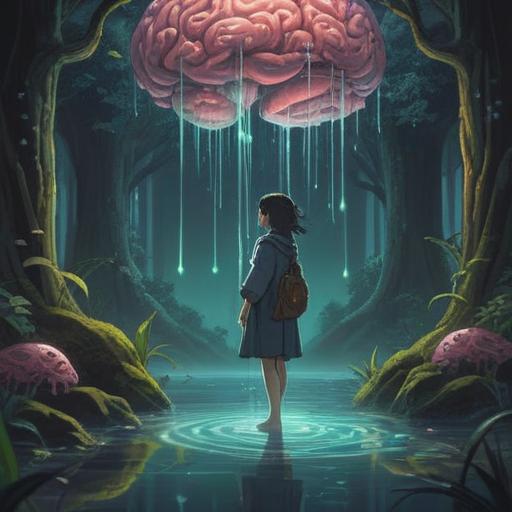 A serene and meditative scene depicting the process of