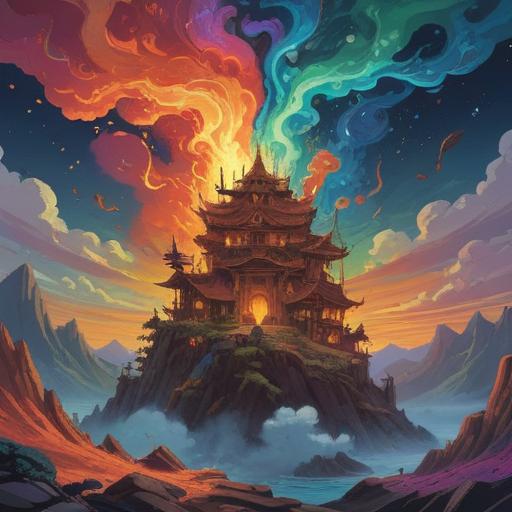 A spiritual interpretation of an earthquake, depicting positive signs and energy, vibrant colors swirling around the earth, an abstract landscape showing harmony and balance, ethereal beings symbolizing renewal and growth, radiant light breaking through the ground, conveying hope and transformation, 4k