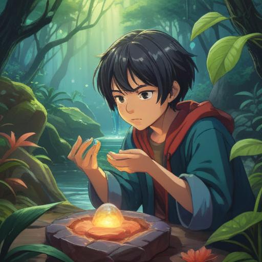 A serene image of a person holding a calming lucky stone, gentle light reflecting on its surface, surrounded by nature, a peaceful setting with soft green hues, emotions of tranquility and relief, the person appearing contemplative yet relaxed, harmonious atmosphere, soft focus, 4k