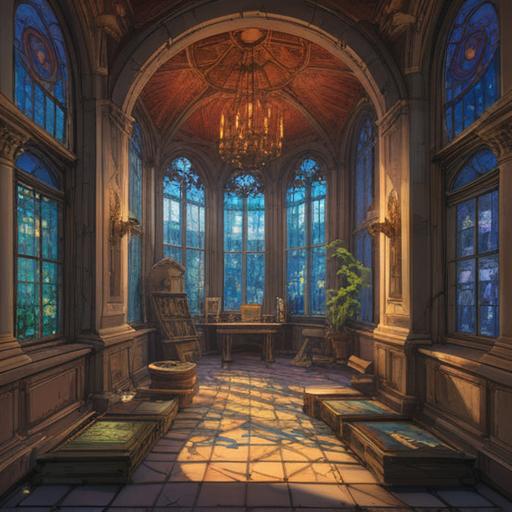 A serene and peaceful scene inside a beautifully designed ossuary, soft beams of light filtering through ornate windows, symbolic elements representing spiritual growth and connection, serene expressions on visitors' faces, lush green plants surrounding the area, a sense of tranquility and comfort, inviting atmosphere, 4k