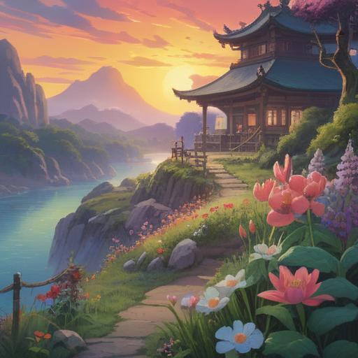 A serene landscape depicting a peaceful spirit surrounded by soft light, symbols of positivity and growth, ethereal mist rising, vibrant flowers blooming, a sense of freedom and connection to the universe, gentle colors blending harmoniously, tranquil atmosphere, 4k
