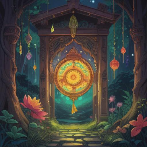 A whimsical illustration of a lucky charm, vibrant colors, enchanting atmosphere, showcasing a small talisman glowing with positive energy, surrounded by symbols of good fortune like four-leaf clovers and horseshoes, depicting a person discovering this charm in a moment of introspection, sense of hope and transformation, meticulously detailed background, uplifting inspiration, 4k