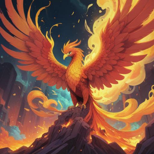 A serene and uplifting scene depicting a phoenix rising from ashes, vibrant colors symbolizing rebirth, surrounded by a calming aura of light, gentle rays illuminating the background, a peaceful landscape with blossoming flowers, representing renewal and hope, soft textures, inviting atmosphere, spiritual journey represented in a visual form, 4k