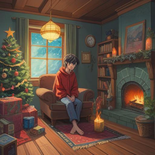 A serene illustration depicting a person experiencing spiritual signs of unease during the New Year's season, cozy home setting with festive decorations, warm lighting, subtle symbols of spiritual awareness like glowing orbs or subtle auras, soft expressions of concern, calm color palette, inviting atmosphere, detailed surroundings reflecting winter festivities, 4k