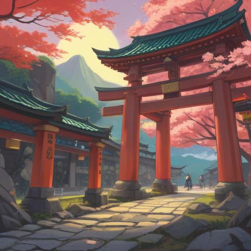 A vibrant illustration of a lucky stone glowing under the New Year sun, surrounded by traditional Japanese elements like a torii gate and sakura blossoms, symbolizing prosperity and good fortune, a serene atmosphere, detailed textures, bright colors representing hope and renewal, 4k