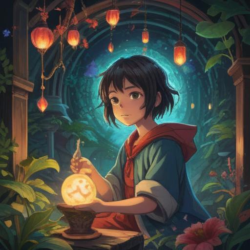A spiritual illustration depicting a younger person radiating charm, surrounded by ethereal light, symbols of growth and enlightenment, warm and inviting atmosphere, serene expressions, gentle floral patterns, harmonious colors, dreamy landscape, 4k