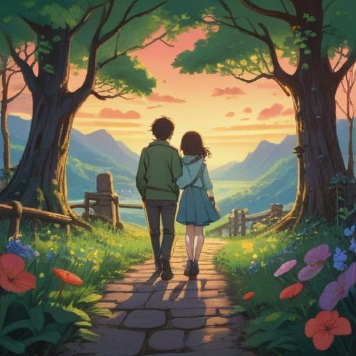 A heartwarming scene of a couple with a significant age difference, surrounded by symbols of luck like four-leaf clovers and lucky numbers, soft sunlight filtering through the trees, smiles and laughter, showcasing their unique bond, vivid colors, detailed expressions, whimsical atmosphere, 4k