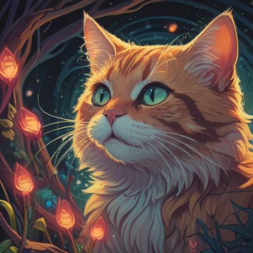 A serene illustration depicting a cat's whiskers surrounded by ethereal light, symbolizing spiritual guidance and intuition, intricate patterns forming around the whiskers, a mystical atmosphere with soft glowing orbs, calming pastel colors, a tranquil ambiance, nature elements softly blending into the scene, 4k