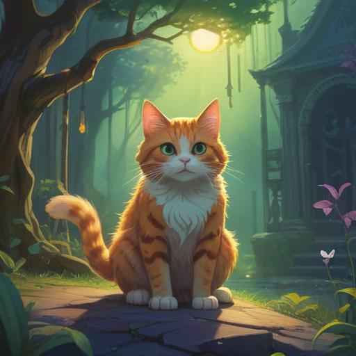A spiritual illustration of a cat approaching you, ethereal glow surrounding the cat, tranquil setting with soft lighting, gentle expressions, serene atmosphere, symbolic representation of good fortune and guidance, harmonious connection between human and feline, mystical elements in the background, 4k