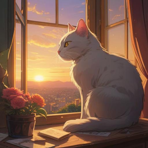 A serene illustration of a cat nuzzling against a person, warm sunlight filtering through a window, ethereal glow, symbols of love and trust around, calming atmosphere, connection between human and feline, gentle energy, spiritual significance of companionship, 4k