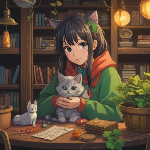 A cozy scene featuring a fluffy cat nuzzling against a person's hand, surrounded by lucky items like a four-leaf clover, a horseshoe, a lucky cat figurine, and colorful gemstones, soft lighting, inviting atmosphere, illustrating a bond between the cat and its owner, warm colors, 4k