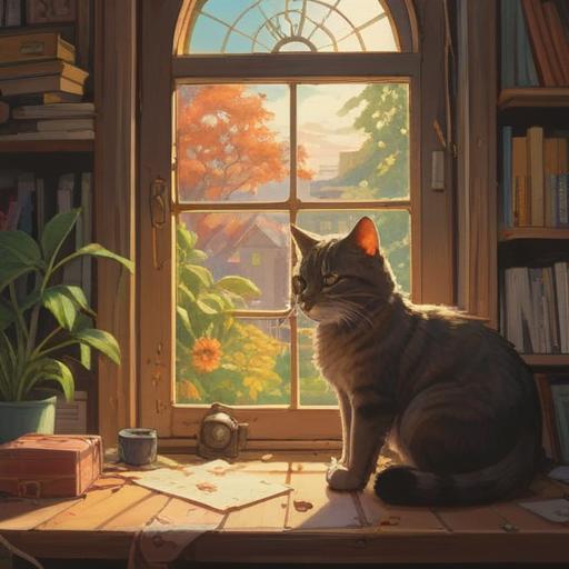 A cozy illustration of a cat lovingly nuzzling against a person, warm sunlight streaming through a window, a small charm or lucky item resting in the person's hand, detailed fur texture on the cat, soft shadows, inviting home atmosphere, gentle smile on the person's face, 4k