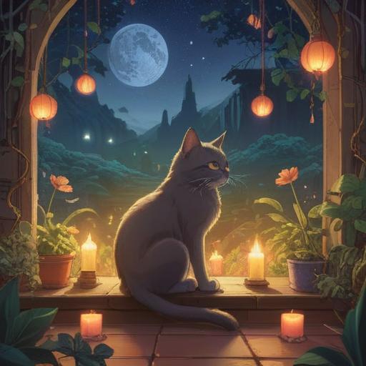 A serene and mystical scene depicting a cat lover surrounded by ethereal symbols, soft glowing lights representing spiritual signs, a cat gazing intently at a shimmering aura, gentle colors creating a tranquil atmosphere, nature elements like flowers and trees, an enchanting and whimsical feel, harmonious connection between the person and the cat, 4k