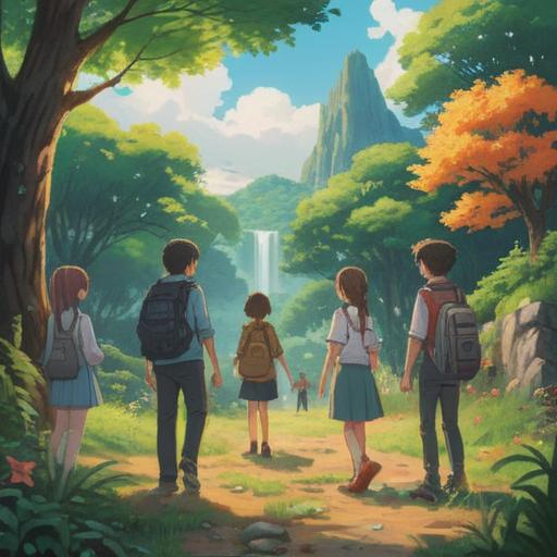 A serene landscape depicting a group of people gathered together, engaging in a lively discussion, sharing ideas and thoughts, surrounded by nature with lush trees and a clear blue sky, diverse expressions showcasing collaboration, inviting atmosphere, soft sunlight filtering through the leaves, harmonious setting, 4k