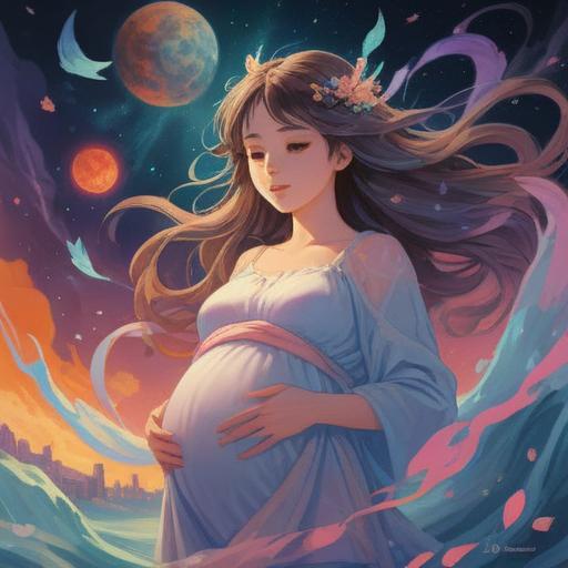 A serene and ethereal scene depicting the spiritual symbolism of a pregnancy rush, soft pastel colors, glowing aura surrounding expectant mothers, gentle nature elements like blooming flowers and butterflies, a sense of community and nurturing energy, representations of fertility and new beginnings, calming atmosphere, 4k