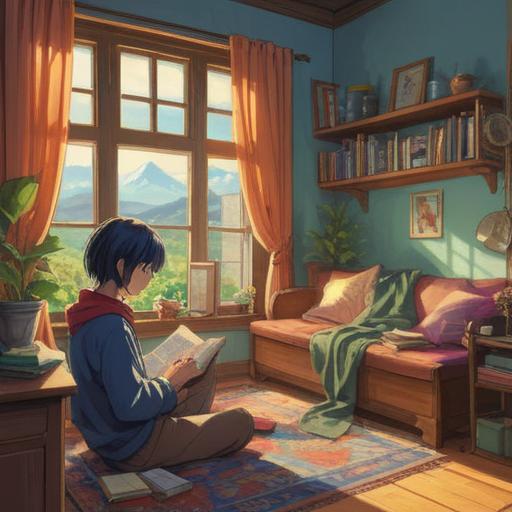 A serene illustration of a peaceful home environment, soft morning light streaming through a window, a couple sharing a warm moment while reading a book on parenting, surrounded by cozy elements like plants and cushions, gentle atmosphere, nurturing ambiance, symbols of hope and preparation for pregnancy, warmth and connection, 4k