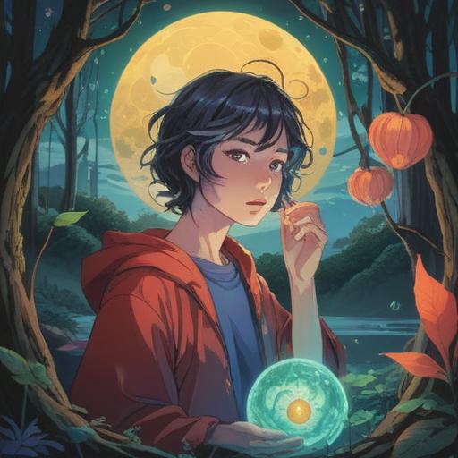 A serene and mystical illustration of a person experiencing a moment of reflection, soft light illuminating their face, surrounded by gentle nature, symbols of spiritual awakening around them, a sense of peace and acceptance, ethereal colors, harmonious atmosphere, thought-provoking imagery, 4k