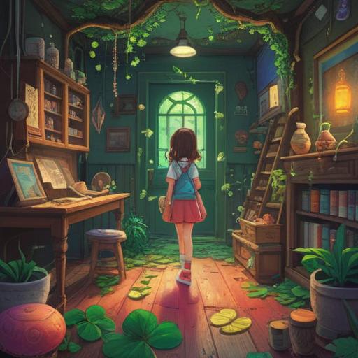 A whimsical scene featuring a collection of lucky items for managing urinary incontinence, colorful lucky charms like four-leaf clovers and elephants, a cozy setting with a gentle breeze, sunlight filtering through trees, warm and inviting atmosphere, playful character interacting with the lucky items, 4k