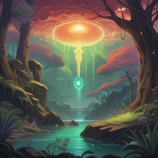 A spiritual illustration depicting the moment of kidney stones, ethereal light, warning signs, nature elements like crystals and healing herbs, emotional expressions on characters, calming colors, symbolic imagery representing pain and transformation, 4k