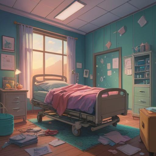 A dreamy and surreal scene, a person lying in a hospital bed surrounded by ethereal light, symbolic elements representing healing and transformation, soft glowing orbs, gentle colors, spiritual atmosphere, dream interpretation, tranquil expression, uplifting vibes, 4k