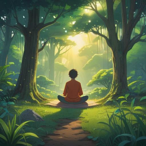 A serene and introspective scene representing the spiritual signs of people born on Sunday, gentle sunlight streaming through trees, a person meditating peacefully in a tranquil garden, symbols of positivity and joy surrounding them, vibrant flowers and butterflies, a soft glow illuminating their aura, harmonious connection with nature, 4k